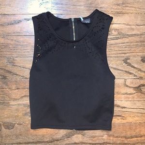 Sparkle&Fade black zip back crop top size small